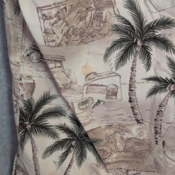Batik Bay Tan Hawaiian Shirt Palm Trees Wooden Buttons Front Pocket Mens L - Picture 4 of 4